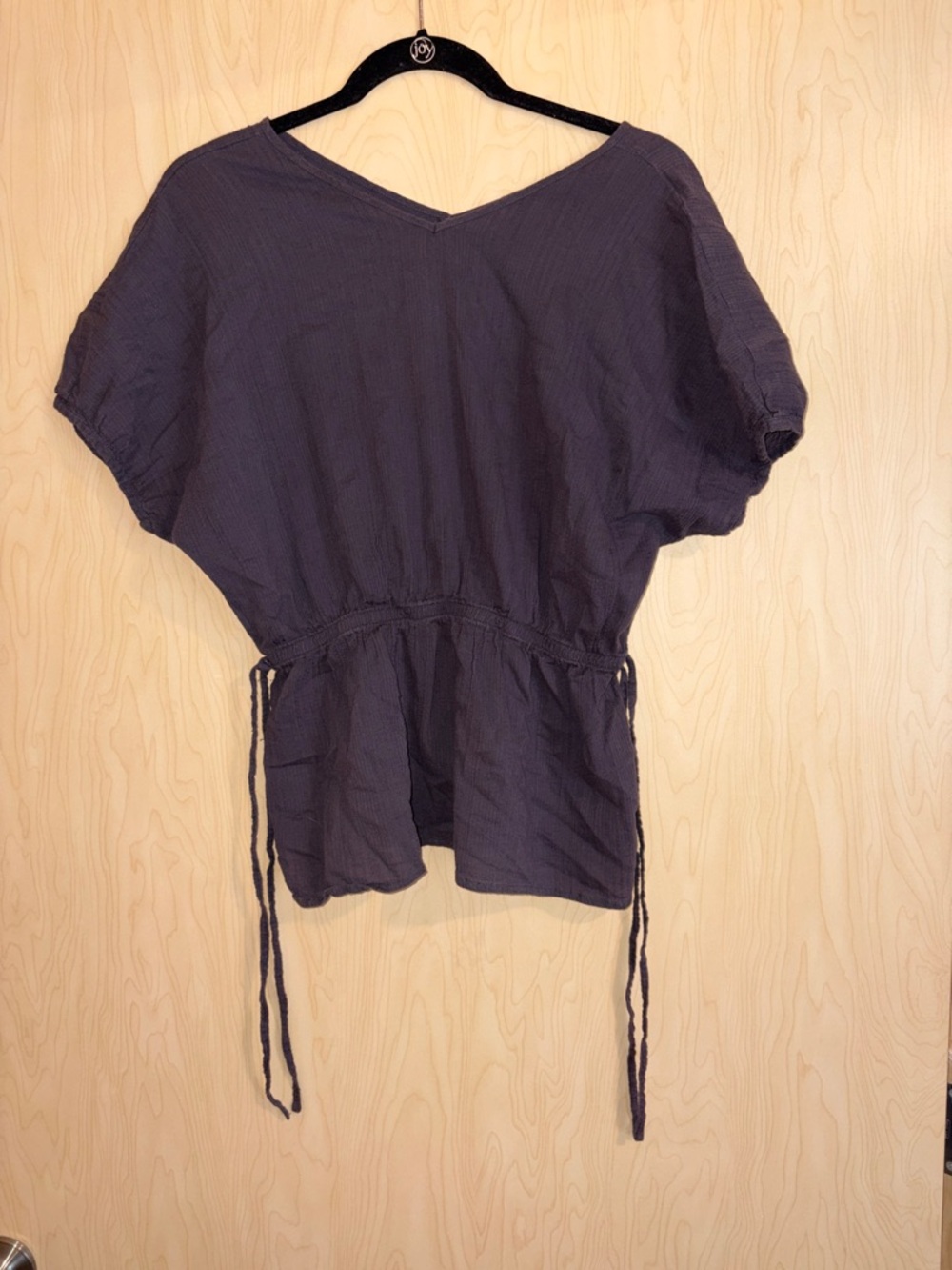 Women’s Washed Black Drawstring Waist Short Sleeve Top